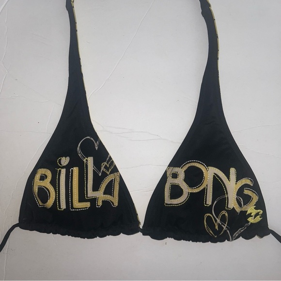 Billabong S Black Yellow Womens 2n1 Reversible Bikini Bra Top Swimsuit - Picture 7 of 9